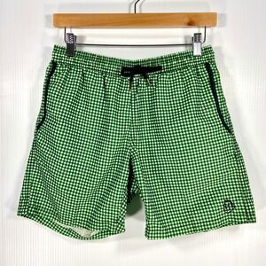 Mr Swim Green White Gingham Plaid Check Swim Trunks Mens Small